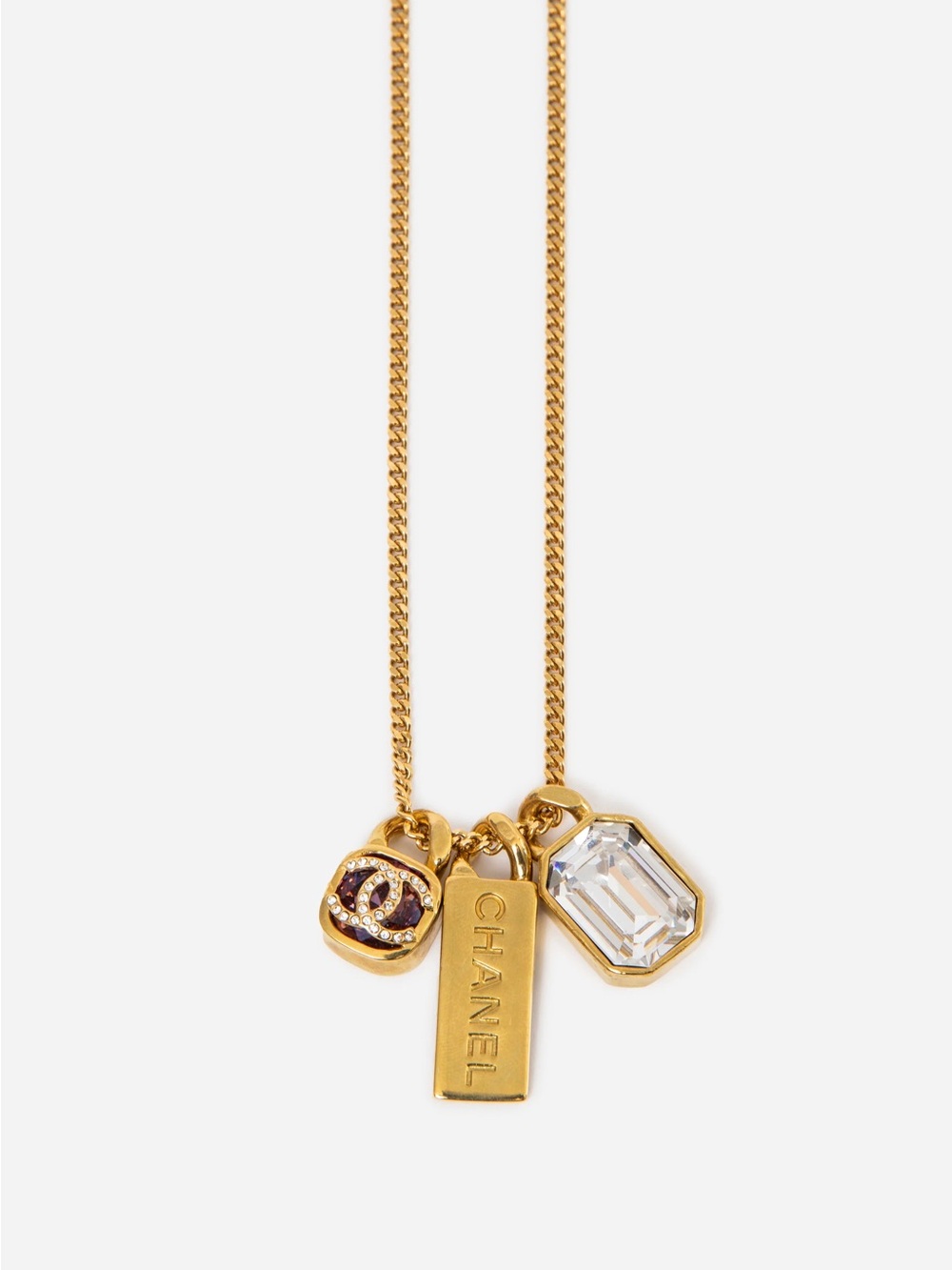 Pre-Owned Chanel Multi Charm Metal Strass Rhinestone Necklace